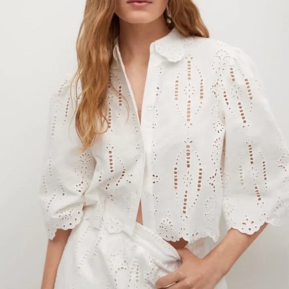 MANGO Swiss Embroidery Linen Blouse 2